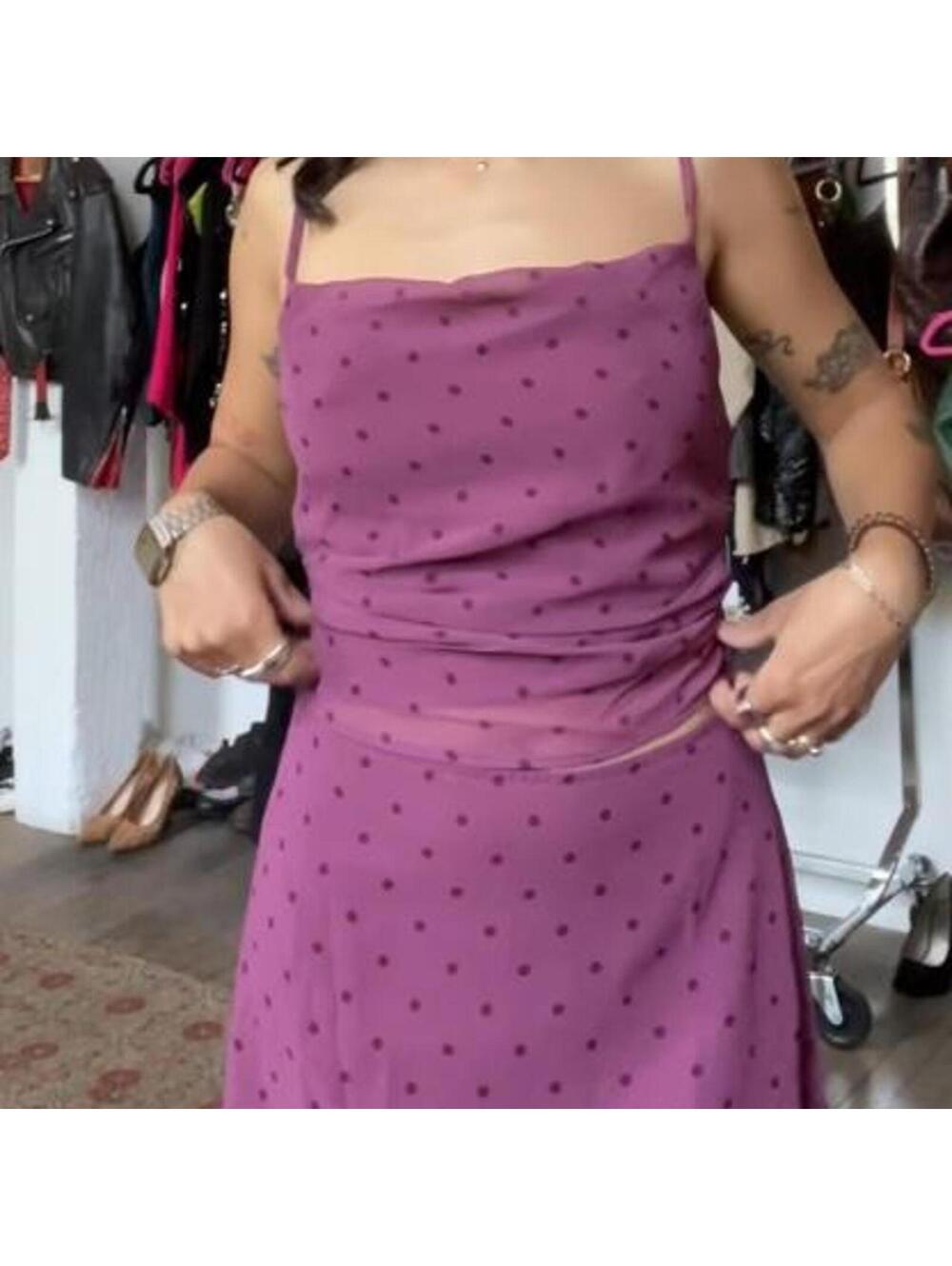Rihoas purple polka dot skirt set with neck scarf